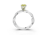 White gold Fancy Yellow Emerald  Solitaire Twist Band with Pave Prong Setting_47