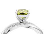 White gold Fancy Yellow Emerald  Solitaire Twist Band with Pave Prong Setting_48