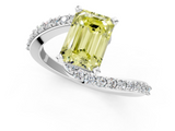 White gold Fancy Yellow Emerald  Solitaire Twist Band with Pave Set Diamonds and Four-Prong Setting_127