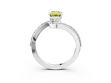 White gold Fancy Yellow Emerald  Solitaire Twist Band with Pave Set Diamonds and Four-Prong Setting_129