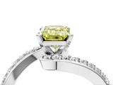 White gold Fancy Yellow Emerald  Solitaire Twist Band with Pave Set Diamonds and Four-Prong Setting_130