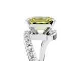 White gold Fancy Yellow Emerald  Solitaire Twist Band with Pave Set Diamonds and Four-Prong Setting_131