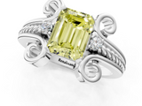 White gold Fancy Yellow Emerald  Solitaire Twisted Band Scroll Prong Ring_4