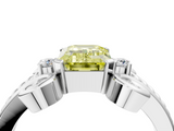 White gold Fancy Yellow Emerald  Solitaire Twisted Band Scroll Prong Ring_7
