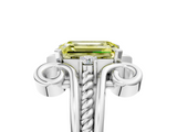White gold Fancy Yellow Emerald  Solitaire Twisted Band Scroll Prong Ring_8
