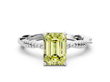 White gold Fancy Yellow Emerald  Solitaire Twisted Band with Bead Prong Setting_326