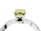 White gold Fancy Yellow Emerald  Solitaire Twisted Band with Bead Prong Setting_330
