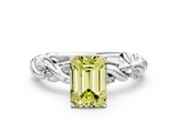 White gold Fancy Yellow Emerald  Solitaire Twisted Band with Pavé Accents and Four-Prong Setting_3