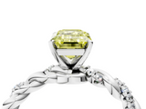 White gold Fancy Yellow Emerald  Solitaire Twisted Band with Pavé Accents and Four-Prong Setting_7