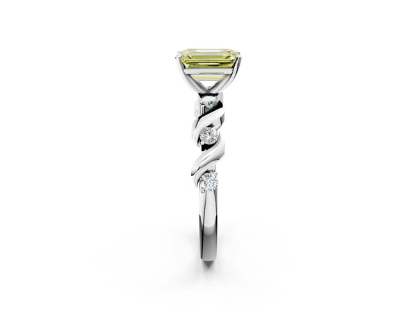 White gold Fancy Yellow Emerald  Solitaire Twisted Band with Prong Setting