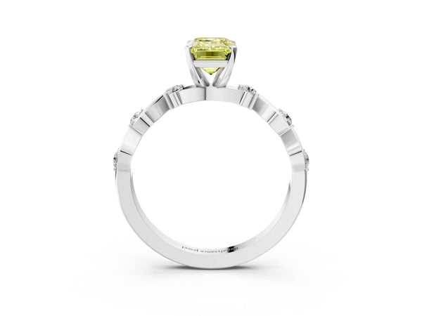 White gold Fancy Yellow Emerald  Solitaire Twisted Band with Prong Setting