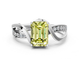 White gold Fancy Yellow Emerald  Solitaire Twisted Band with Prong Setting_3