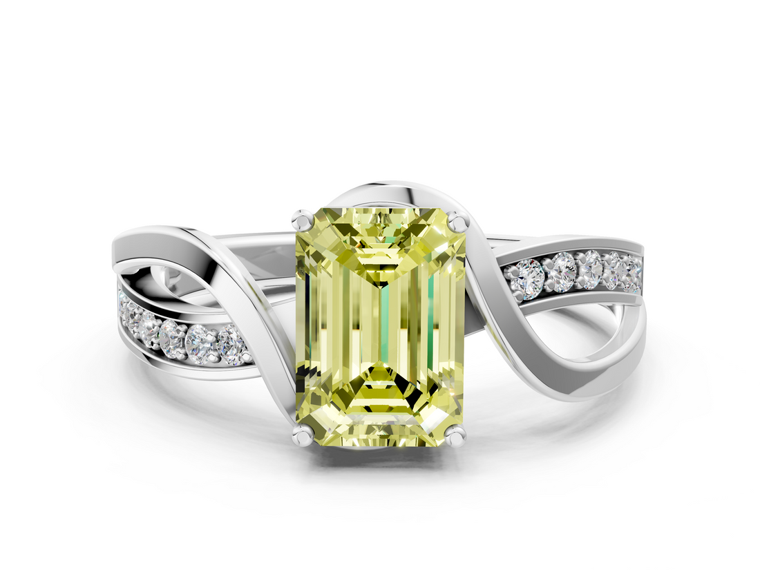 White gold Fancy Yellow Emerald  Solitaire Twisted Band with Prong Setting_3