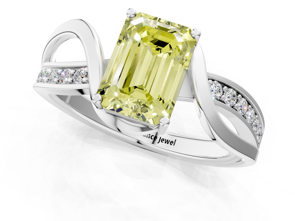 Platinum Fancy Yellow Emerald  Solitaire Twisted Band with Prong Setting