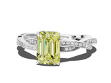 White gold Fancy Yellow Emerald  Solitaire Twisted Pave Diamond Ring with Four-Prong Setting_124