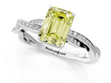 White gold Fancy Yellow Emerald  Solitaire Twisted Pave Diamond Ring with Four-Prong Setting_125