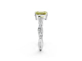 White gold Fancy Yellow Emerald  Solitaire Twisted Pave Diamond Ring with Four-Prong Setting_126