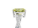 White gold Fancy Yellow Emerald  Solitaire Twisted Pave Diamond Ring with Four-Prong Setting_129