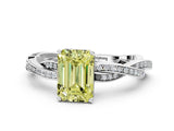 White gold Fancy Yellow Emerald  Solitaire Twisted Pave Diamond Ring with Four-Prong Setting_12
