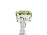 White gold Fancy Yellow Emerald  Solitaire Twisted Pave Diamond Ring with Four-Prong Setting_17