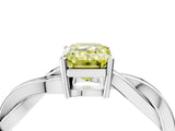 White gold Fancy Yellow Emerald  Solitaire Twisted Pave Diamond Ring with Four-Prong Setting_17