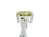 White gold Fancy Yellow Emerald  Solitaire Twisted Pave Diamond Ring with Four-Prong Setting_17