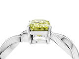 White gold Fancy Yellow Emerald  Solitaire Twisted Pave Diamond Ring with Four-Prong Setting_17