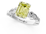 White gold Fancy Yellow Emerald  Solitaire Vine Band with Milgrain Prong Setting_4