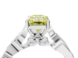 White gold Fancy Yellow Emerald  Solitaire Vine Band with Milgrain Prong Setting_7
