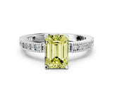 White gold Fancy Yellow Emerald  Solitaire with Pavé Band and Four-Prong Setting_353