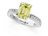White gold Fancy Yellow Emerald  Solitaire with Pavé Band and Four-Prong Setting_354