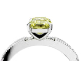 White gold Fancy Yellow Emerald  Solitaire with Pavé Band and Four-Prong Setting_357