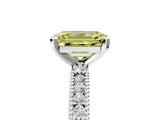 White gold Fancy Yellow Emerald  Solitaire with Pavé Band and Four-Prong Setting_358