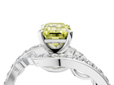 White gold Fancy Yellow Emerald  Solitaire with Pavé Twist Band and Four-Prong Setting_60