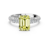 White gold Fancy Yellow Emerald  Solitaire with Pave Band and Four-Prong Setting_3