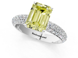 White gold Fancy Yellow Emerald  Solitaire with Pave Band and Four-Prong Setting_4