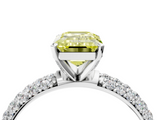 White gold Fancy Yellow Emerald  Solitaire with Pave Band and Four-Prong Setting_7