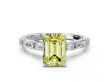 White gold Fancy Yellow Emerald  Solitaire with Side Baguettes and Channel Set Band_58