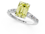 White gold Fancy Yellow Emerald  Solitaire with Side Baguettes and Channel Set Band_59