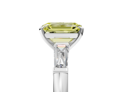 White gold Fancy Yellow Emerald  Solitaire with Tapered Baguette Side Stones on a Classic Band with Four-Prong Setting_48