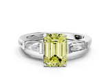 White gold Fancy Yellow Emerald  Solitaire with Tapered Baguette Side Stones on a Classic Band with Four-Prong Setting_72