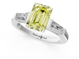 White gold Fancy Yellow Emerald  Solitaire with Tapered Baguette Side Stones on a Classic Band with Four-Prong Setting_73
