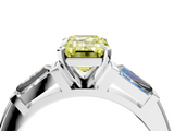 White gold Fancy Yellow Emerald  Solitaire with Tapered Baguette Side Stones on a Classic Band with Four-Prong Setting_76