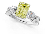 White gold Fancy Yellow Emerald  Three-Stone Diamond Ring with Pavé Split Shank and Four-Prong Setting_64