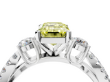 White gold Fancy Yellow Emerald  Three-Stone Diamond Ring with Pavé Split Shank and Four-Prong Setting_64