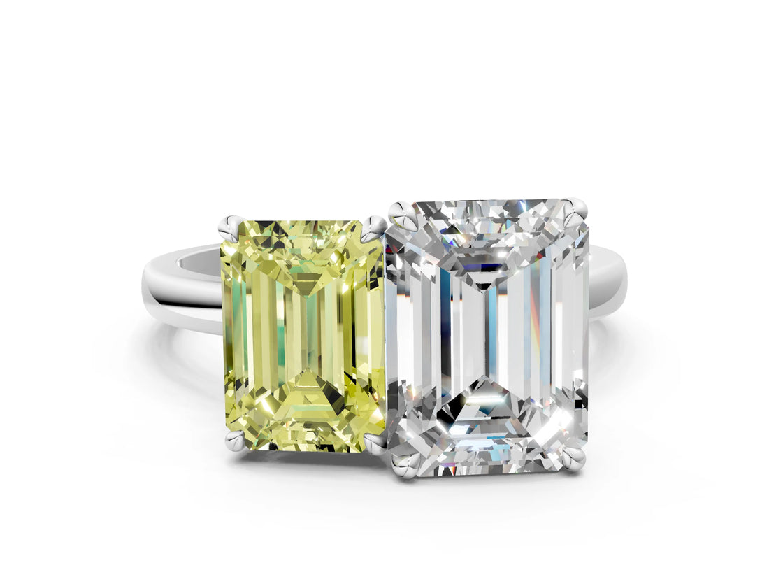 White gold Fancy Yellow Emerald  and Emerald Cut Toi Moi Ring with Prong Setting_46