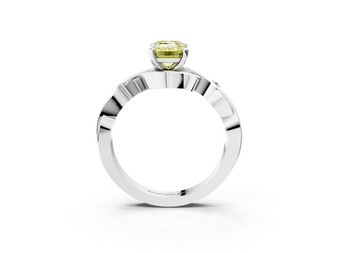 White gold Fancy Yellow Emerald cut Solitaire Twisted Band Prong Setting Ring_146