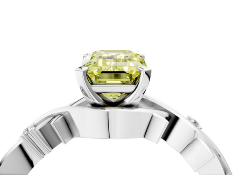 White gold Fancy Yellow Emerald cut Solitaire Twisted Band Prong Setting Ring_147