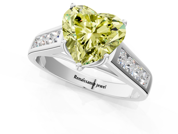 White gold Fancy Yellow Heart  Brilliant Channel-Set Solitaire Ring with Four-Prong Setting