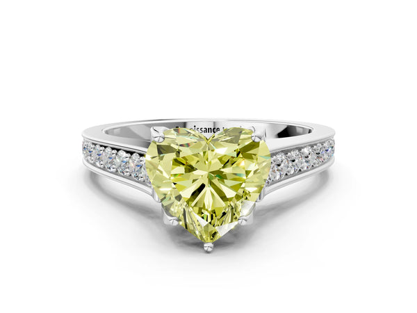 Platinum Fancy Yellow Heart  Brilliant Cut Diamond Engagement Ring with Pavé Band and Four-Prong Setting